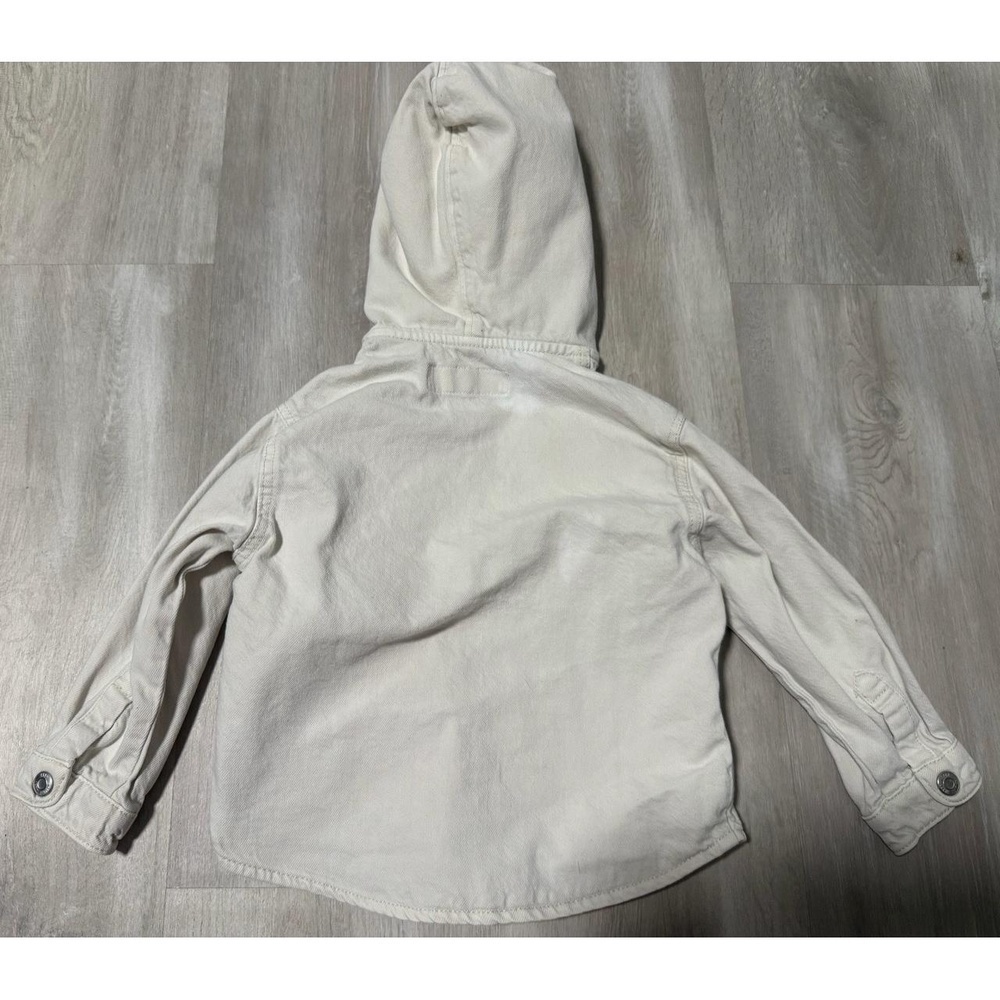 Zara Kids Beige Hooded Utility Jacket Shirt Sz 2 Boys Girls Lightweight Shacket - Picture 5 of 5